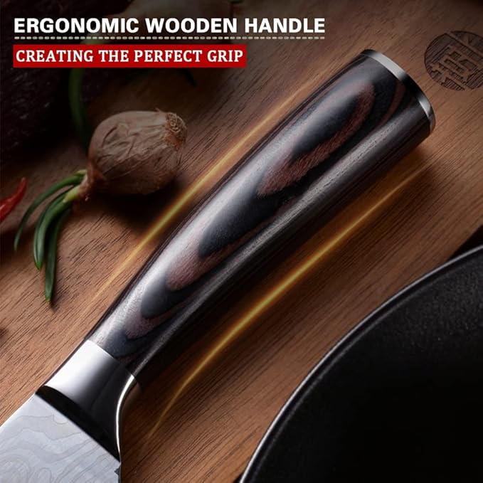 Cuchillo de chef, cuchillo de cocina de 8 pulgadas, cuchillo de chef profesional japonés AUS-10V súper acero inoxidable con mango ergonómico, cuchillo de cocina afilado duradero con caja de