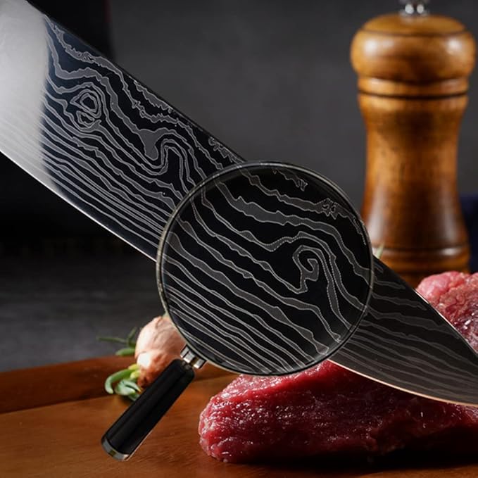 Cuchillo de chef, cuchillo de cocina de 8 pulgadas, cuchillo de chef profesional japonés AUS-10V súper acero inoxidable con mango ergonómico, cuchillo de cocina afilado duradero con caja de